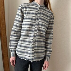 Lagenlook Quiet Luxury Heritage Top Size Small Navy and White Stripe Equestrian